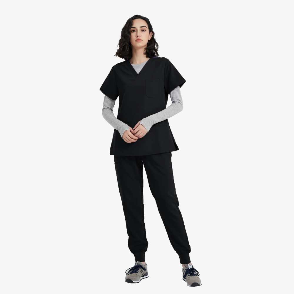 How Can Clinics Choose Women’s Scrub Pants for Bulk Uniform Orders?插图2 Women Black Jogger Set